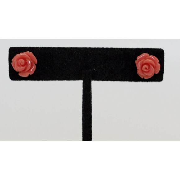 Elegant Pink Rose Stud Earrings - Picture 5 of 7